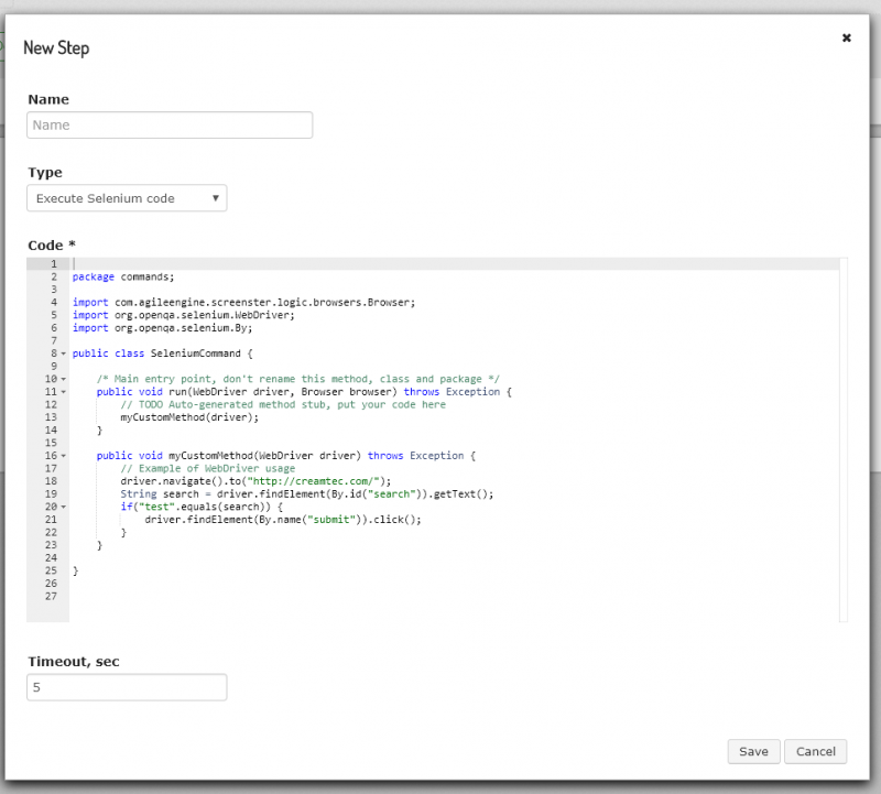 Executing custom selenium code